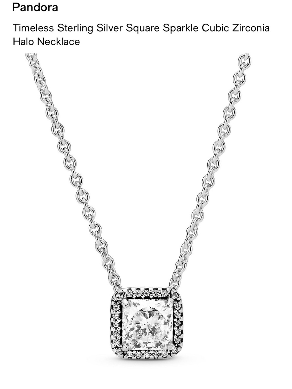 Pandora Sterling Silver Square Halo Necklace in Silver and Clear